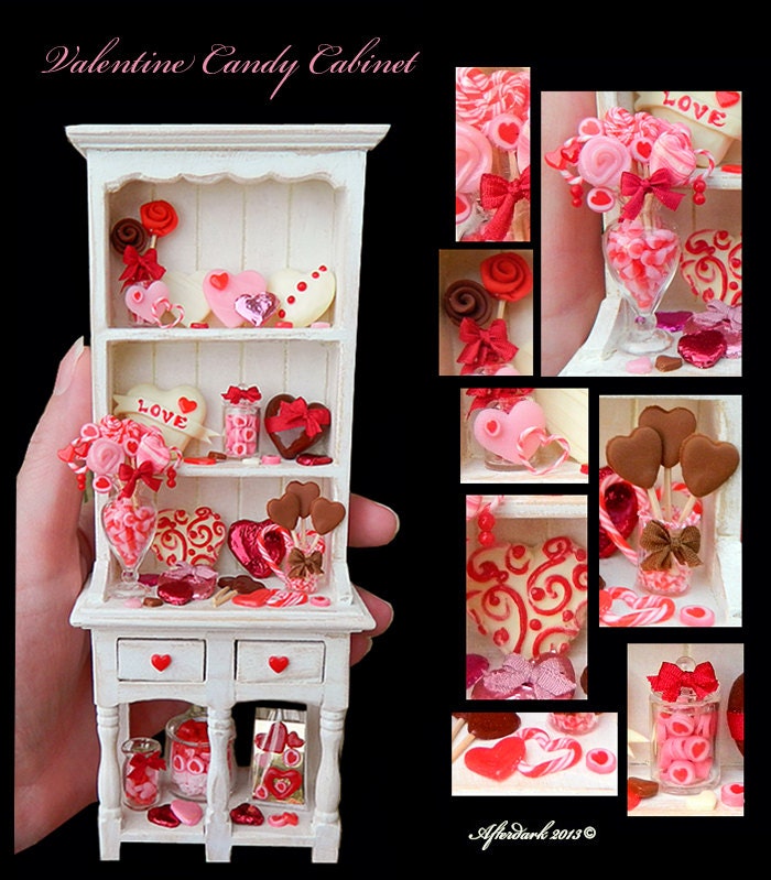 SALE Luxury Shabby Chic Valentine Candy Cabinet - Artisan fully Handmade Miniature in 12th scale. From After Dark miniatures.