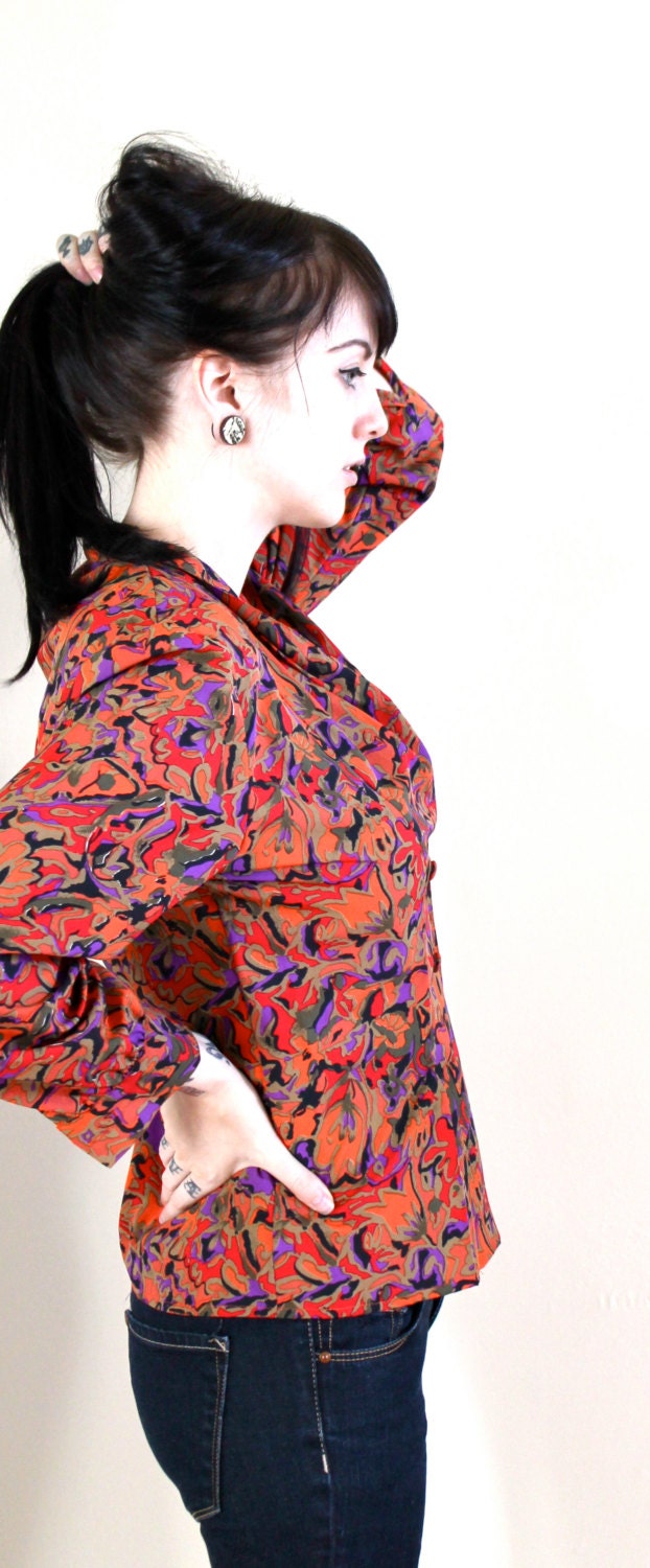 1980s Vintage Water Colors Grunge Blazer Blouse