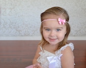 Pink Sequin Bow Girls Bow Newborn Hairbow on clip or skinny elastic headband