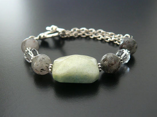 SALE Amazonite Agate Boho Bracelet Single Wrap Wrist Jewelry Asymmetrical Bohemian Jewellery white Gothic Jewellery Chic Elegant
