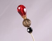 Red, Gold and Black Stick Pin, 3 Inch Hat Pin, Scarf Pin, Hijab Pin KC0356