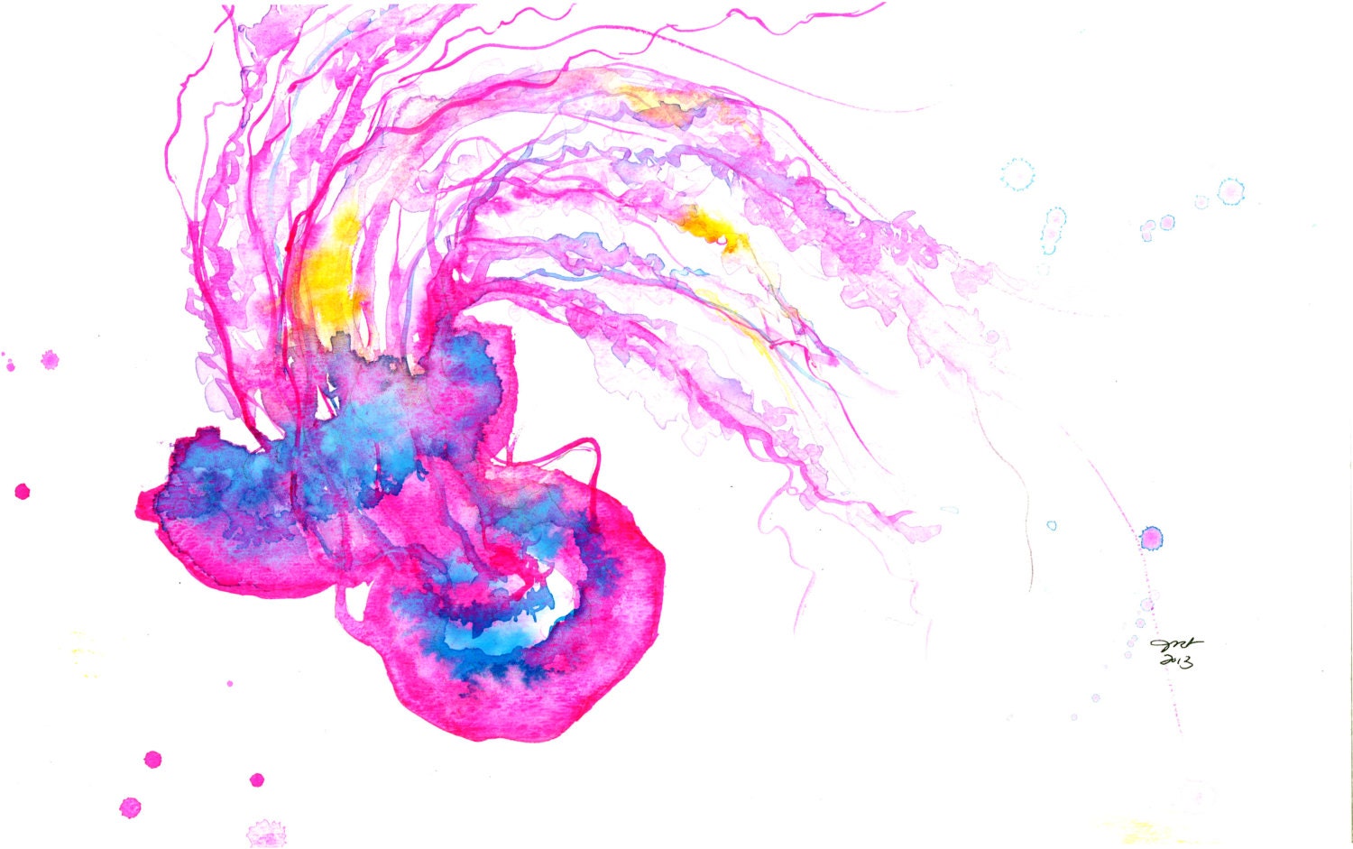 Couple O' Crazy Jellies print from original watercolor jellyfish study painting by Jessica Durrant