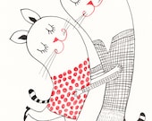 Dance of Love / ORIGINAL ILLUSTRATION / ink drawing / Love / Cute cats