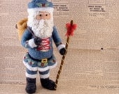 Needle Felt Blue Santa Claus - One-of-a-kind Needlefelted Saint Nicholas, Father Christmas or Santa Claus Soft Sculpture by McBride House