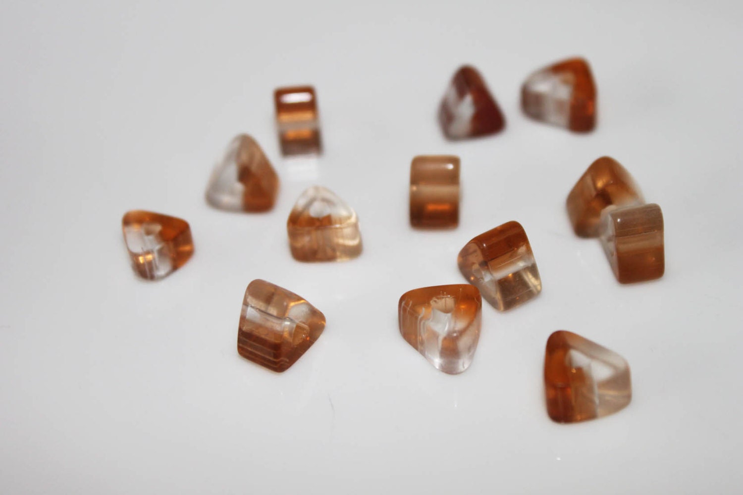 Triangular Jewelry Beads - White/Golden Brown- 13 pieces