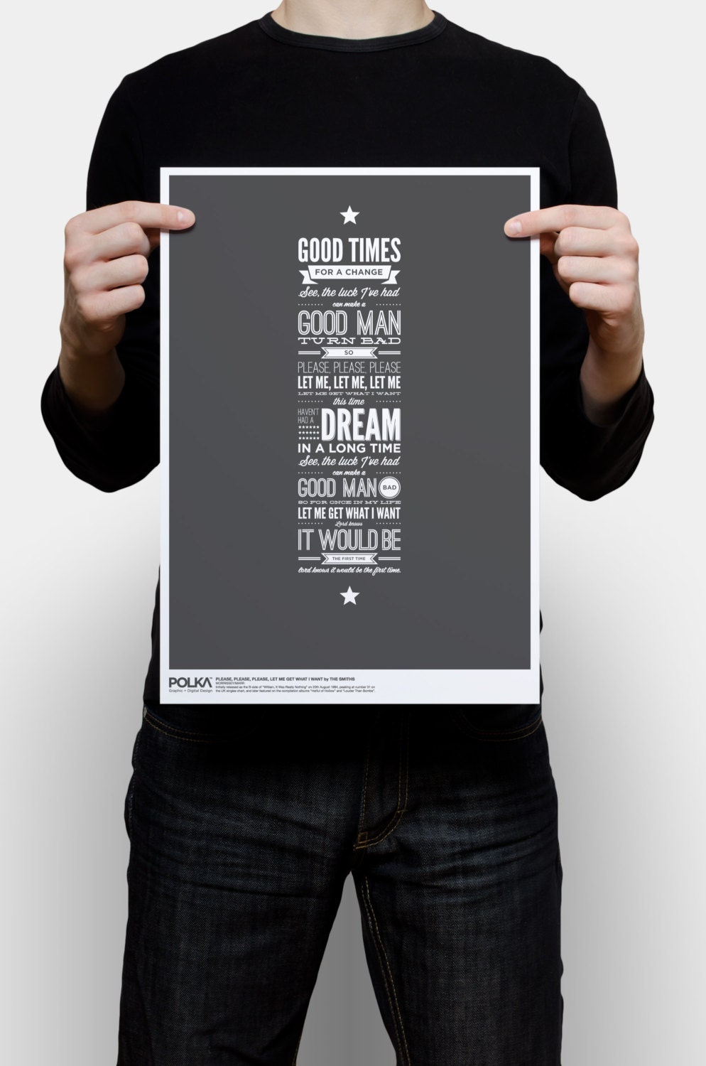 Morrissey Lyrics Please, Please, Please Let Me Get What I Want by The Smiths Typography Effect A3 Print, Retro Vintage