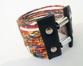 Wide Cuff Bracelet - size M-L - Paisley Woodstock Soft Multi Strand Scarf Fabric Bracelet