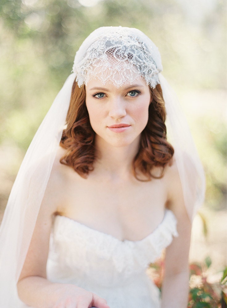 Wedding Veil, Bridal Veil, Juliet Cap veil, lace Veil - Style 219