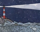 Lighthouse and Whale Illustration Print 5x7