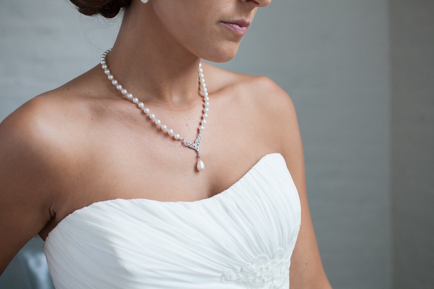 Pearl Necklace, Pearl Rhinestone Bridal Necklace, Wedding Jewelry, Pearl Bridal Jewelry, Ivory Pearls, White Pearls