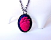 Anatomical Heart Cameo Pendant -Heart Beat Necklace Gift Under 20 Valentines Day - IN STOCK