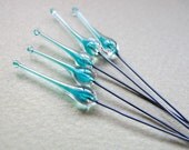 Turquoise Headpins 24 gauge. Handmade Lampwork Glass Cone head pins set. Earrings Components