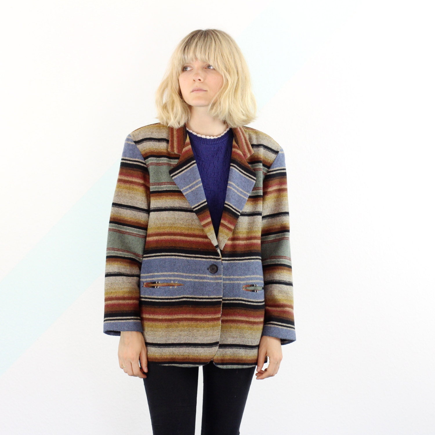 Southwestern Navajo Stripe Blazer - L