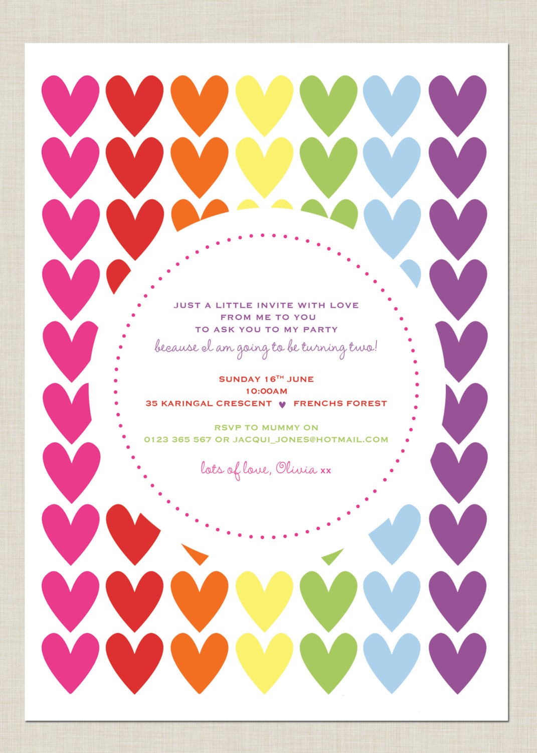 Rainbow Hearts Invitation
