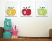 Set of Three canvases, 13x18cm, Art for children, Wall hanging, Apples Felt artwork