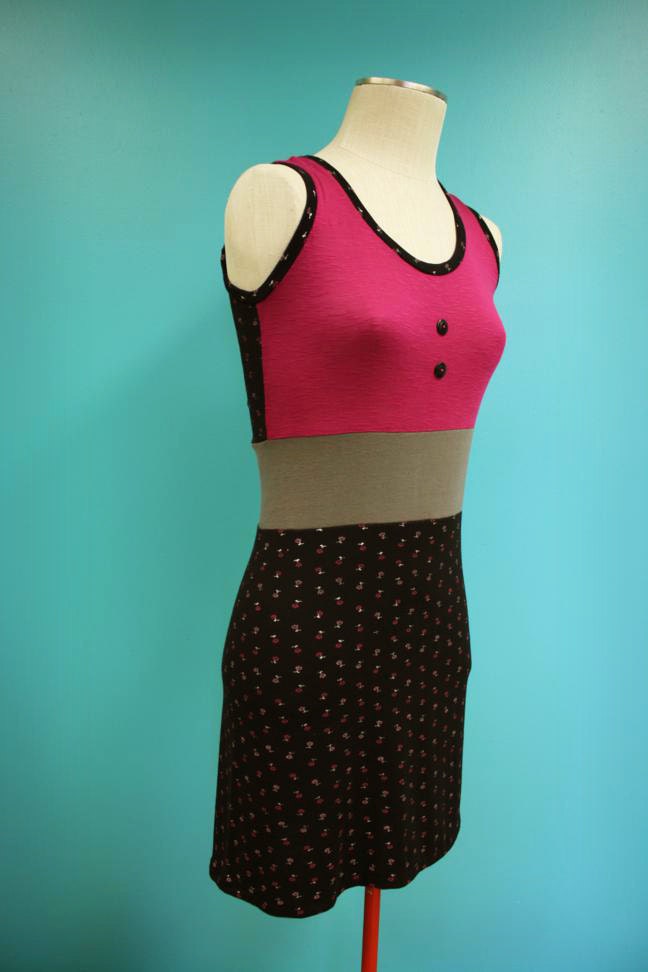 Black Pink Silver Flower Print Tank Dress - size small
