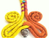 Spring butterfly, long  fiber statement necklace in orange mustard