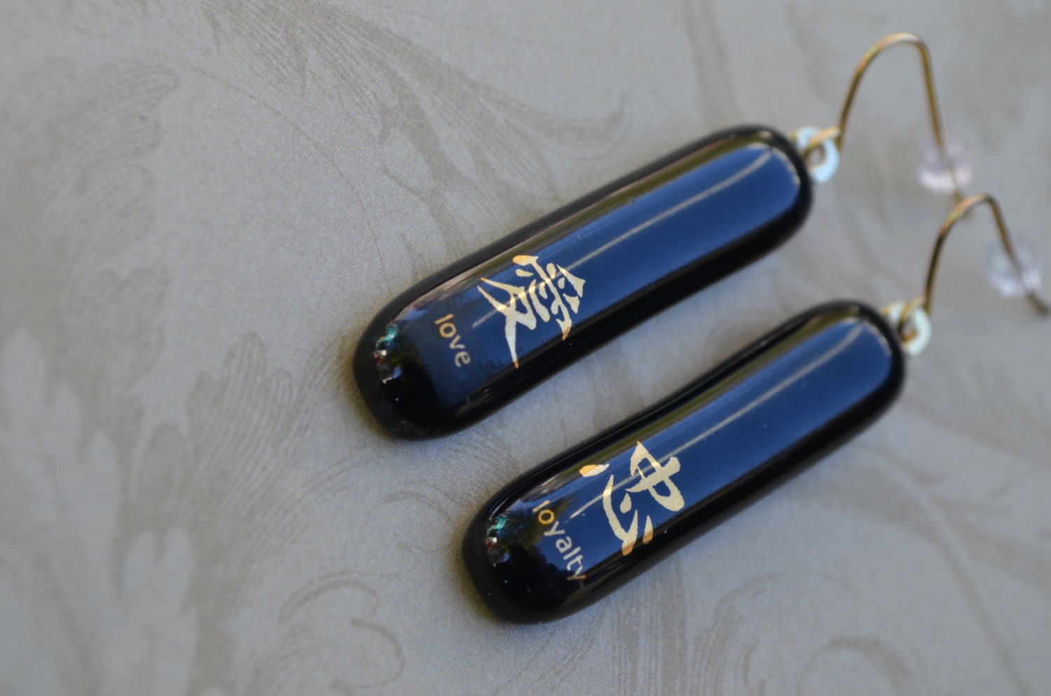 Fused Glass Earrings in Black with 22 Karat Gold, SRAJD