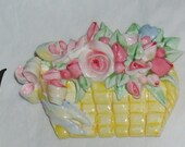 Pink Roses in a Yellow Basket Handmade Cabochon Pin Brooch Furniture Applique by CreatingCottage