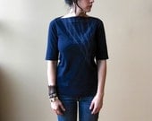 Women's Top, Cotton Jersey with White Lines, mid sleeves, geometric, modern style- made to order