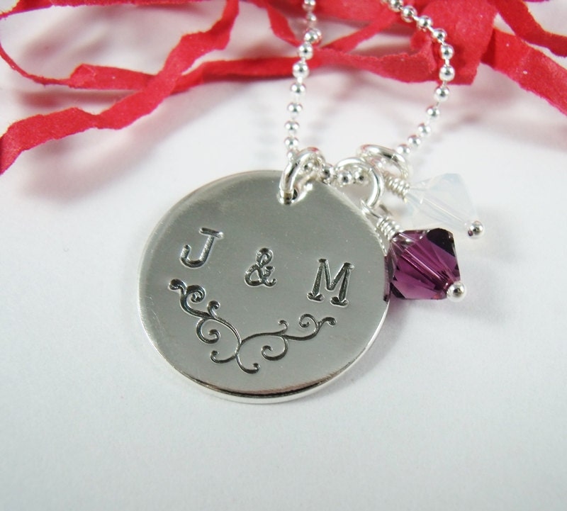 SALE -Personalized Initial Necklace - Hand Stamped Sterling Silver Couple Jewelry Custom made anniversary gift