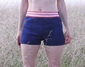 Vintage 70s Swimsuit Bottoms High Waisted Red White & Blue Boy Cut Bikini Trunks NOS S M