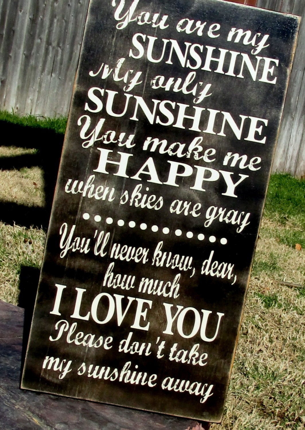 You are my sunshine- vintage distressed painted sign for nursery, baby, anniversary, valentine