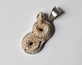 vintage huge sterling silver carved bone snake pendant / Snake Charmer pendant