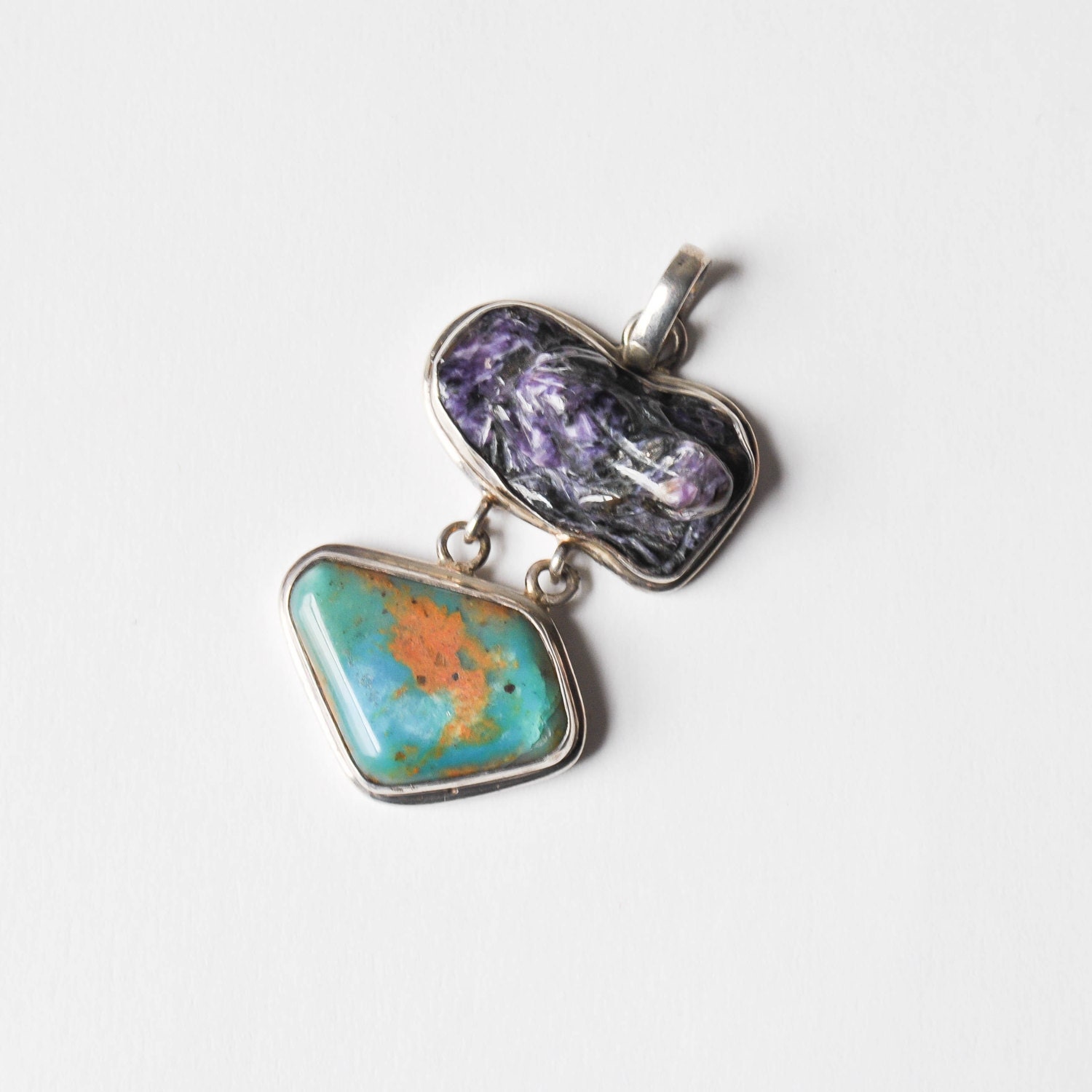 vintage charoite and turquoise carved frog hinged pendant / Frog Prince pendant