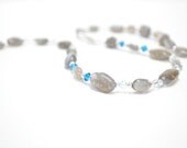 Blue Gray Necklace, Cobalt Light Blue Labradorite, Swarvoski Crystal, Grey Storm Cloud Fashion Jewelry - Stormy Sky
