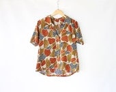 Vintage 60s Wild Geometric Print Blouse with Large Collar // Women's Top