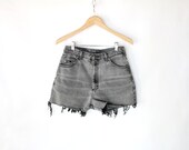 Vintage 90s High Waisted Worn In Gray Denim Cut Offs // Women's Cut Off Shorts