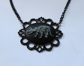 Dinosaur Triceratops Skeleton Cameo Necklace - Black & Grey