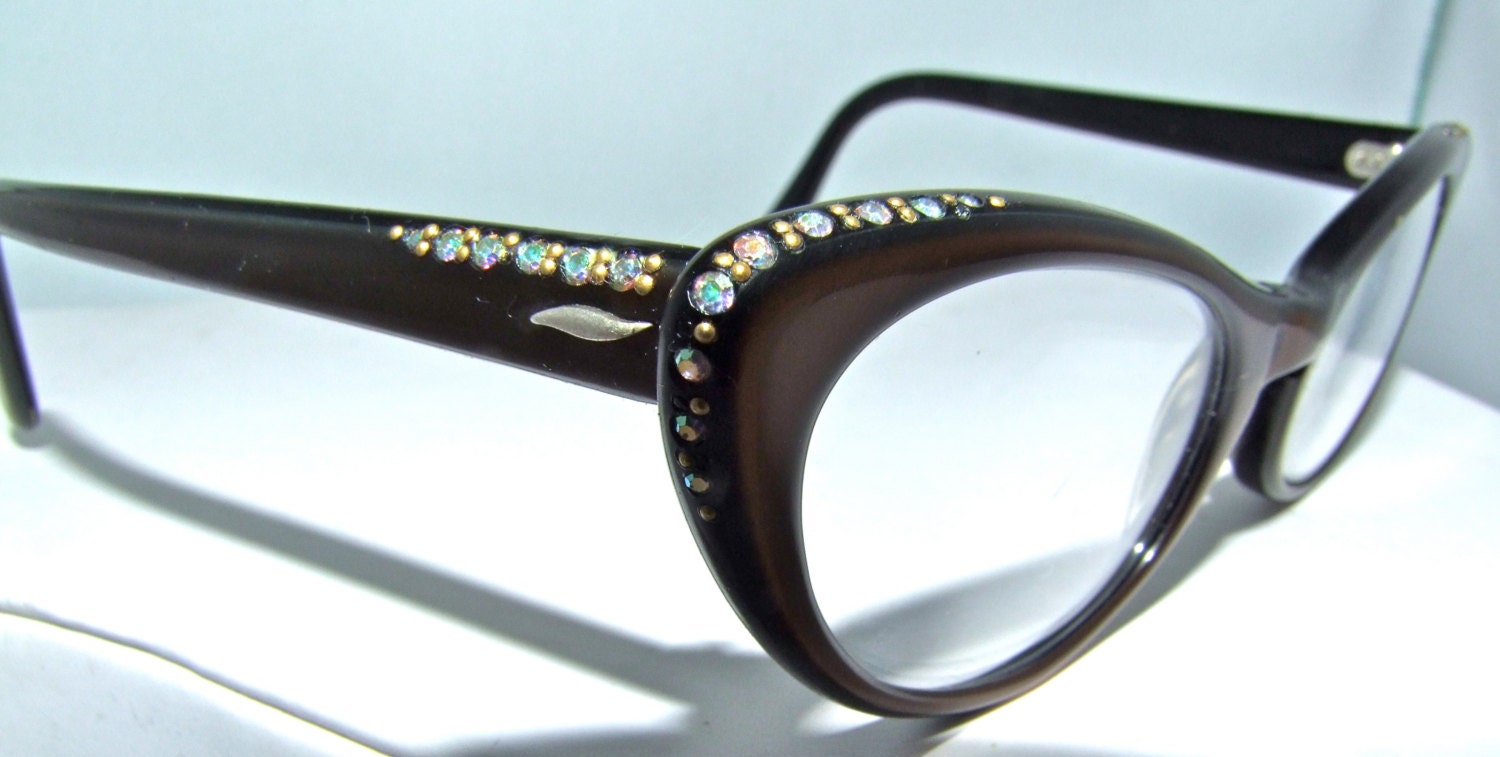 Rhinestone Catseye Bronze color EYEGLASSES 1950s