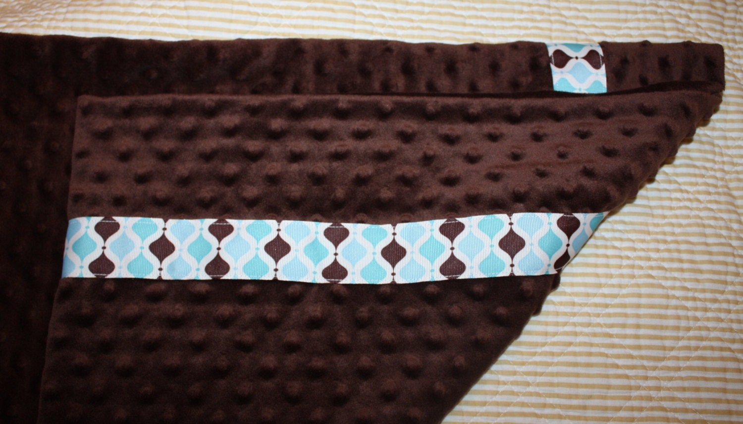 Brown Minky Standard Pillowcase with Blue and Brown Ribbon- Standard Minky Pillowcase- Brown Minky Pillowcase