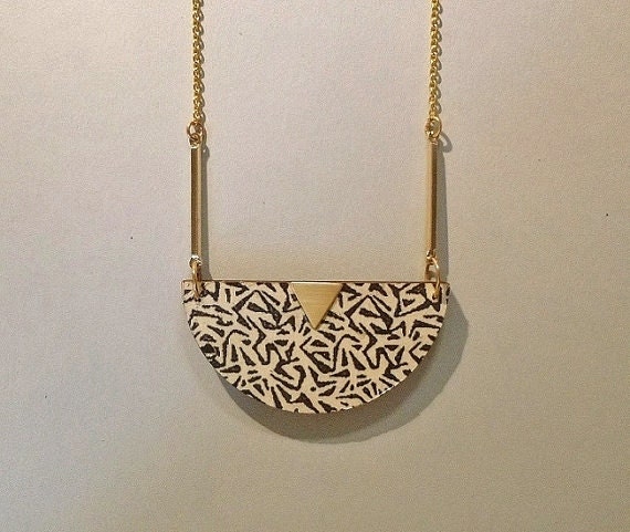 Tribal half moon wooden necklace