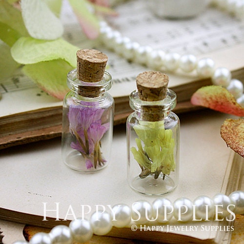 10pcs 24x13mm Clear Glass Fillable Tiny Bottle Vials Charms / Pendants with 10 EYEHOOKS (132406)