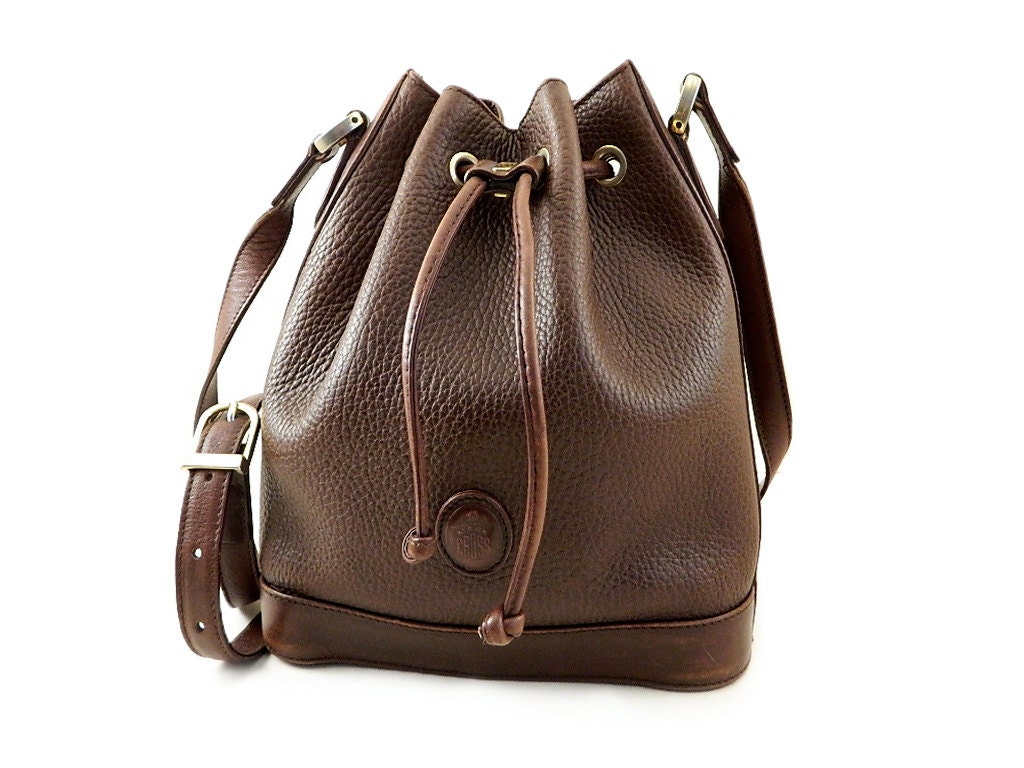 Authentic Mark Cross Bucket Bag Brown Leather Thin Shoulder Strap Made in Italy