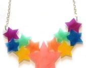 Star Cluster Necklace - Pastel Rainbow Stars - Pale Pink, Peach, Lemon, Mint, Blue, Lilac