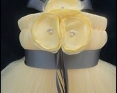 Grey Yellow Flower Girl Dress