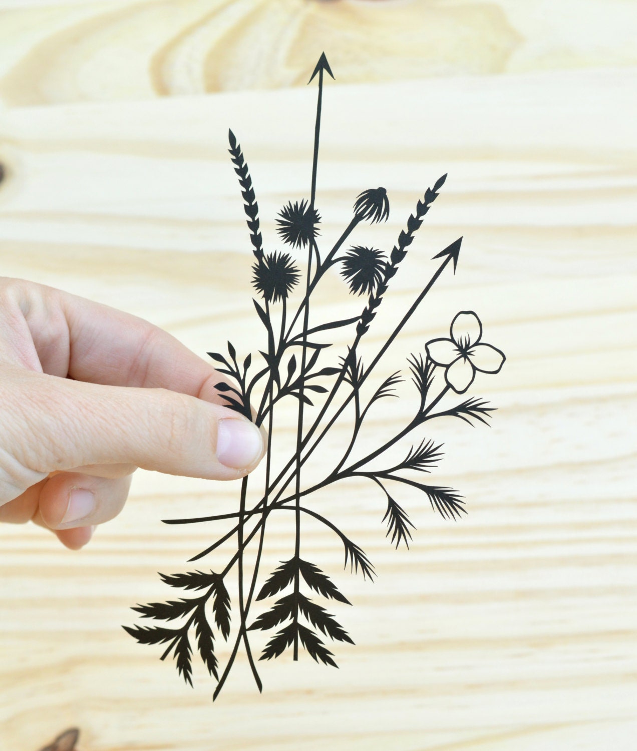 wildflowers & arrows . original papercut . 8x10