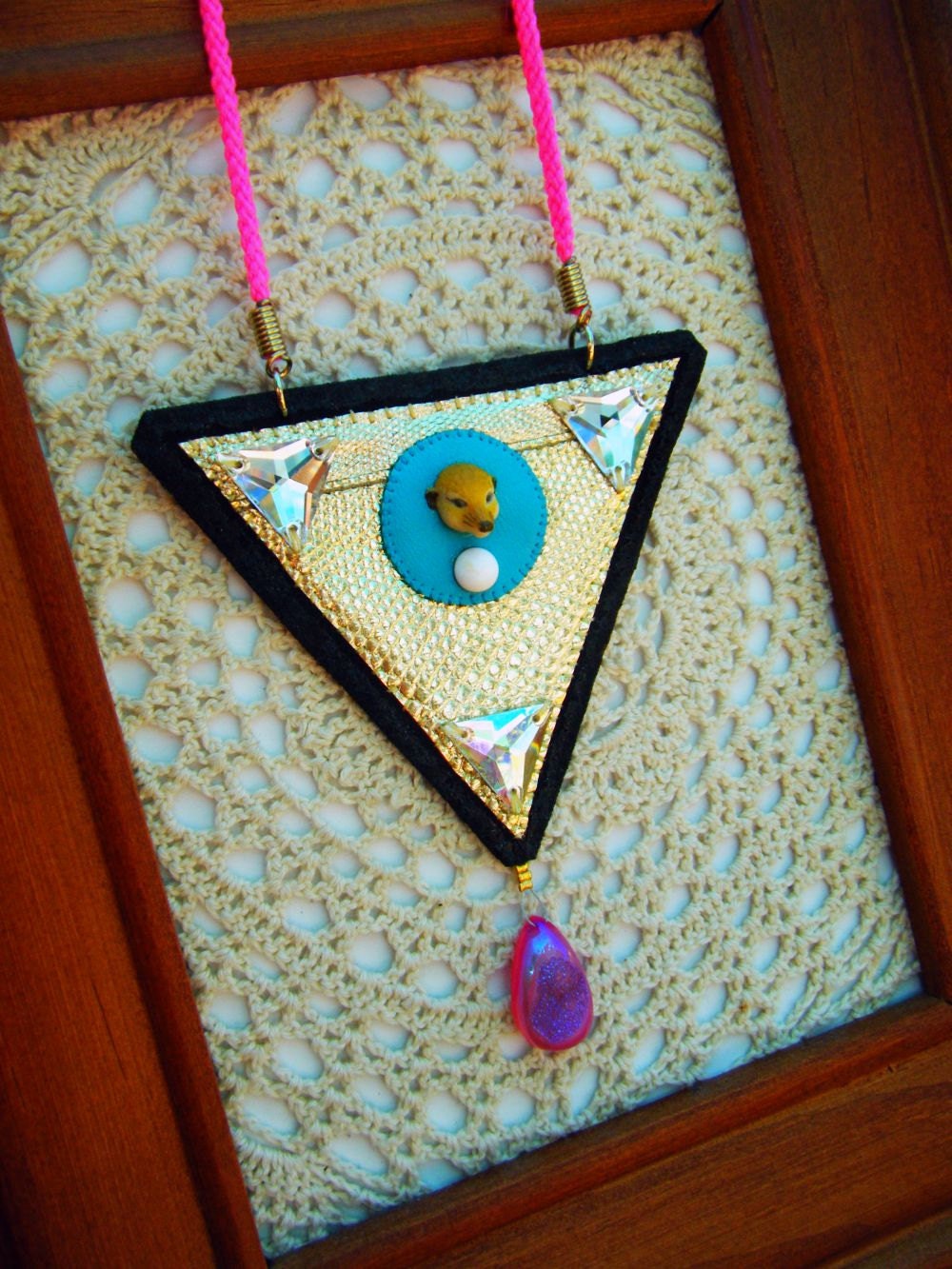 Statement Piece - Felt & Vegan Leather Necklace - Meerkat  Dreamer