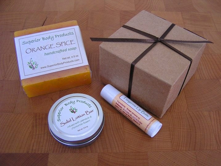 SOAP GIFT SET:  1 Glycerin Soap, 1 Lip Balm, & 1 Solid Lotion in a Gift Box