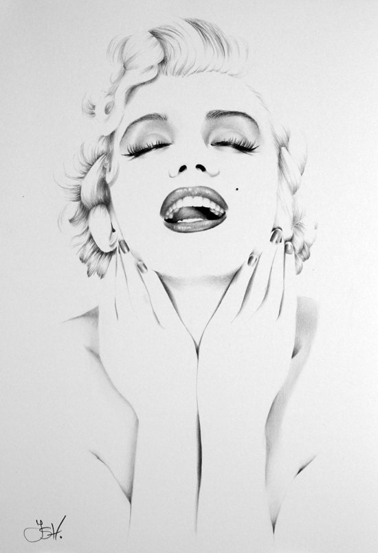 Marilyn Monroe Minimalism Pencil Drawing Fine Art Portrait Classic Hollywood Vintage Glamour Beauty Archival Print HAND SIGNED