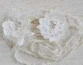 Ronia style072 Rose Chantilly Lace Swarovski and rhinestone  flower wrap