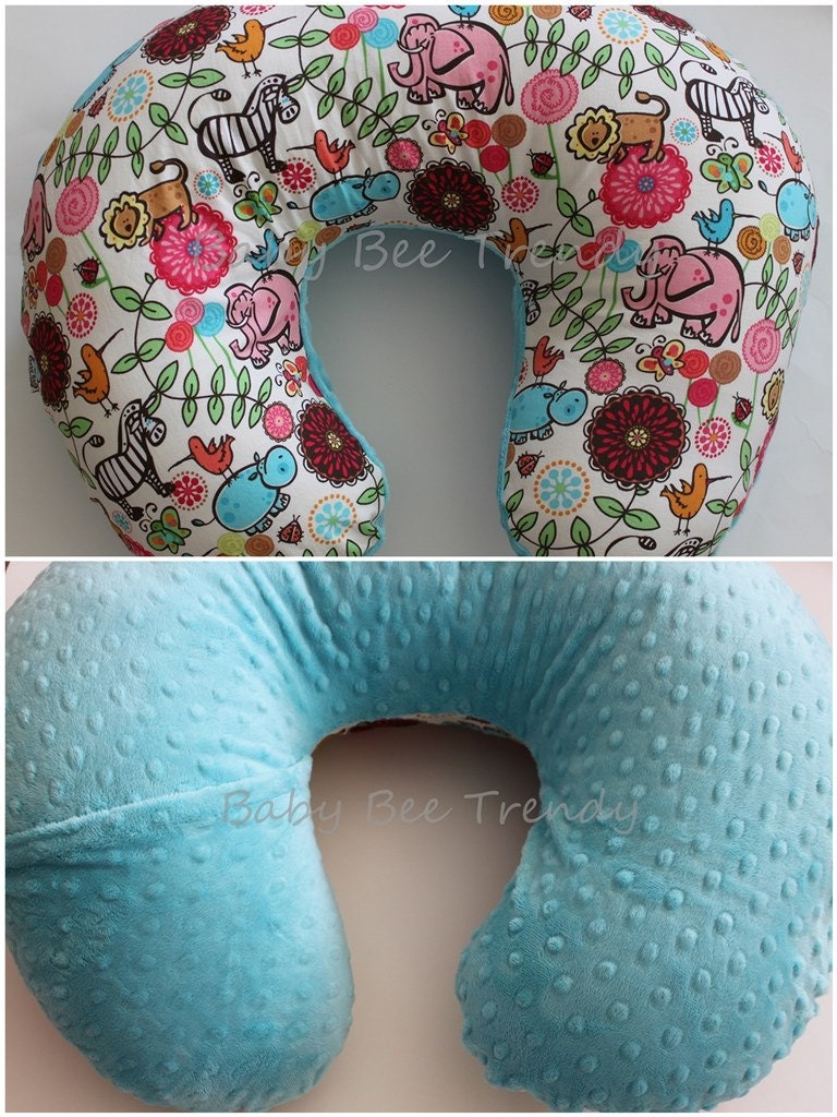 Ready To Ship... Cotton & Minky Nursing Pillow Slip Cover -- Party Safari with Topaz Minky