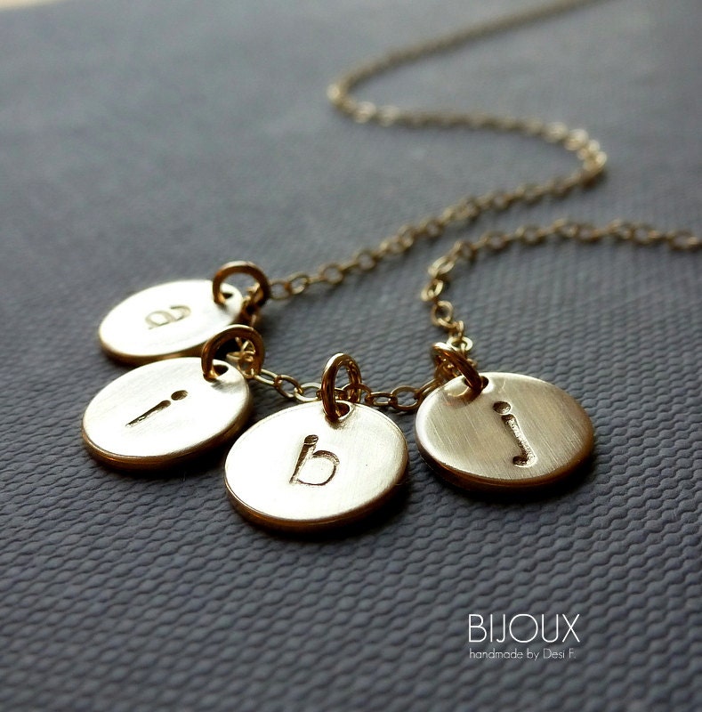 Initial Disc Gold Necklace - FOUR Discs Necklace - 14K Goldfilled / Choose your Initials