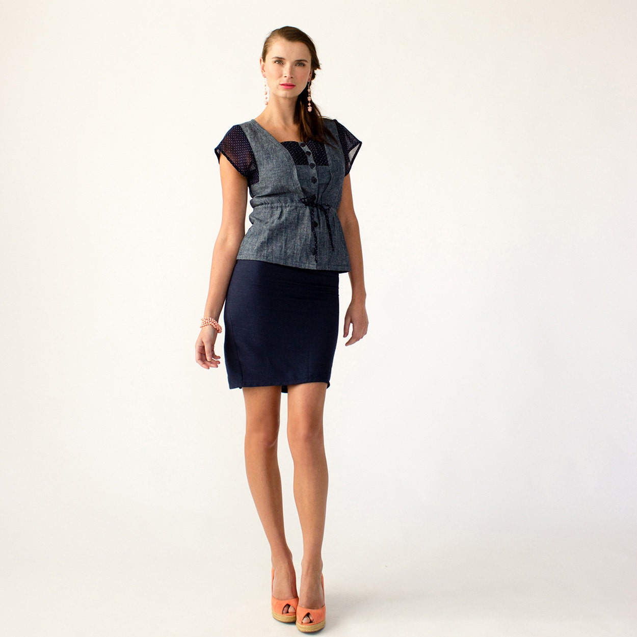 Brianna chambray denim shirt / Organic cotton & hemp denim eco fashion blouse - custom sizing, xsmall, small, medium, large, xlarge