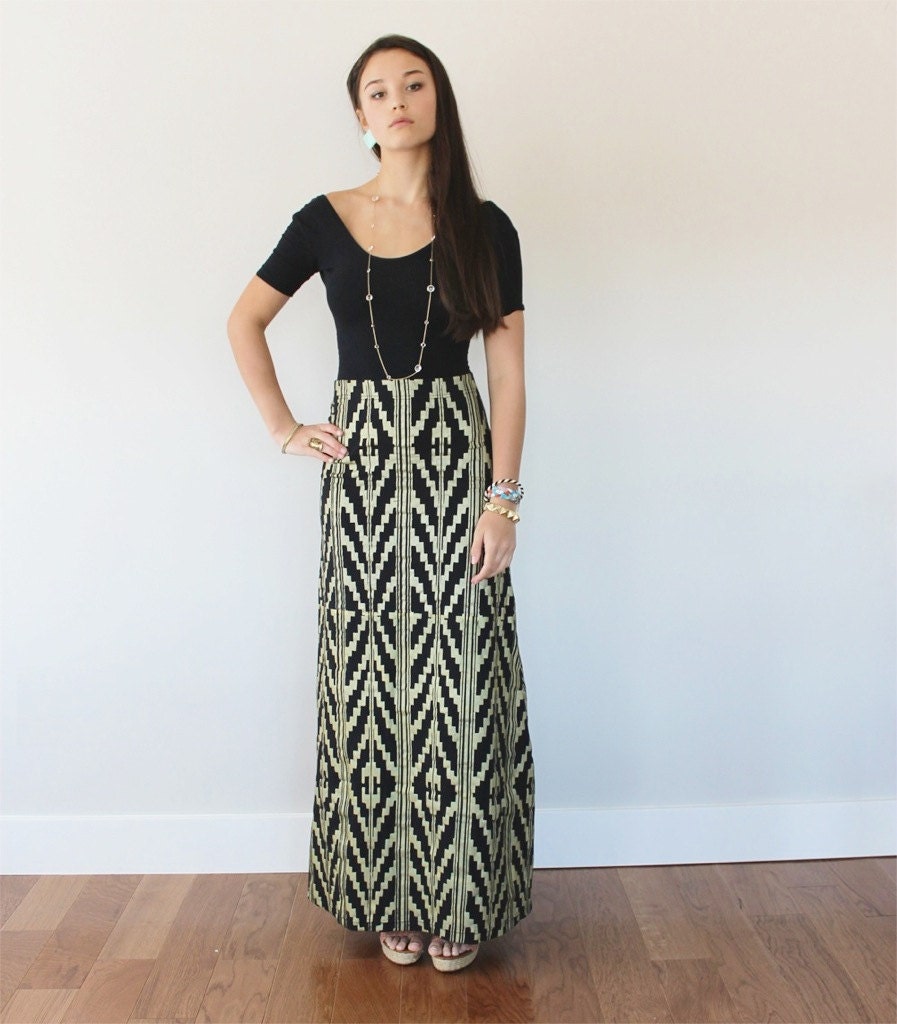 Hand Printed 'Southwest' Maxi Skirt in Gold on Black