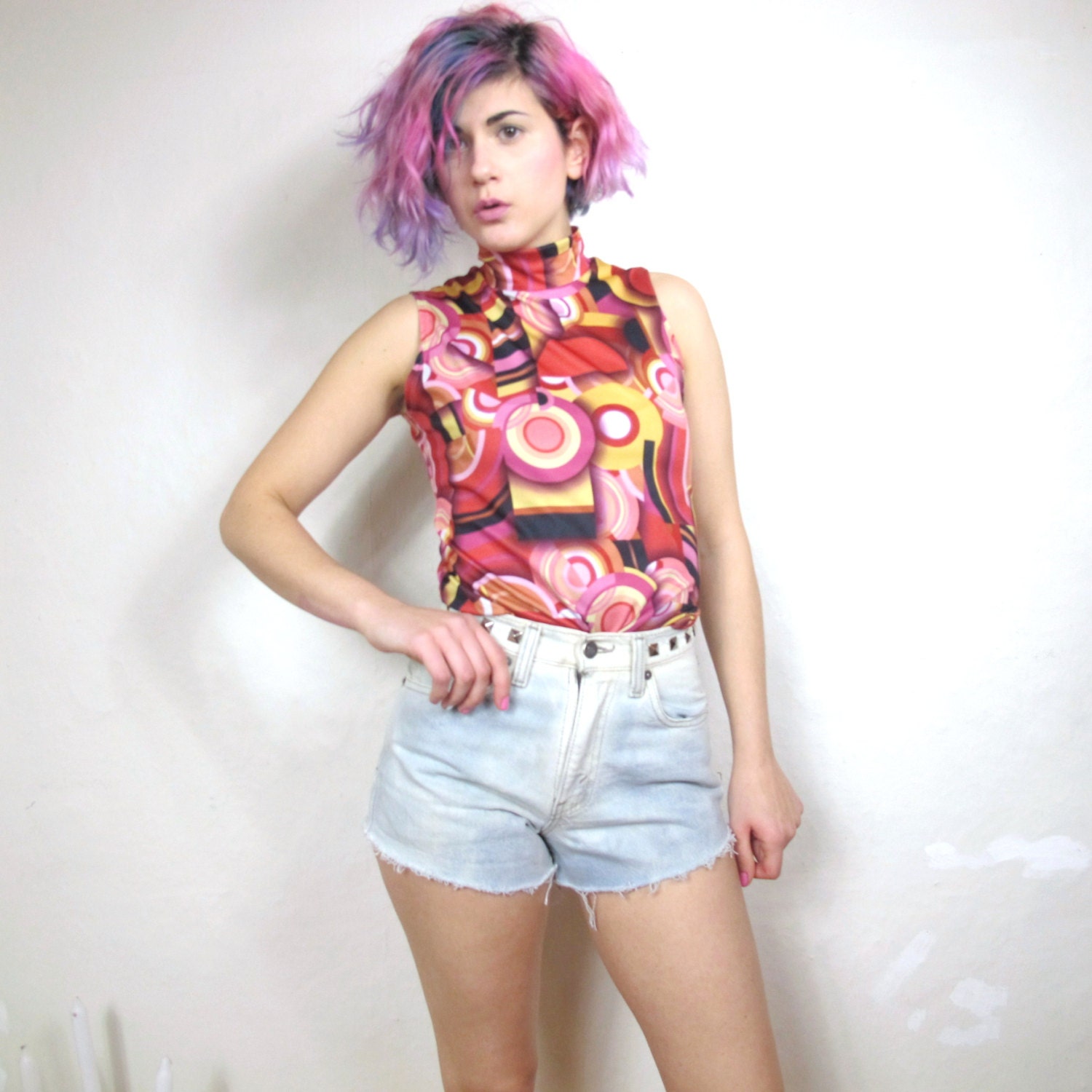 90s Mod Spice Girl Rave High Neck Top (S/M)